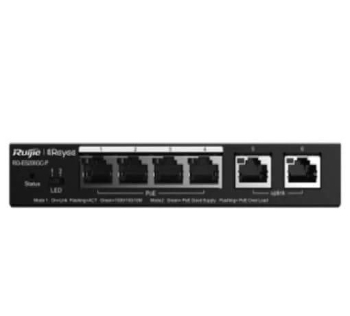 Ruijie RG-ES206GC-P 6-Port Managed PoE Switch 4x Gigabit PoE+, 2x Gigabit RJ45 Uplink, 54W