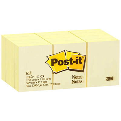 Post-It 653 35X48mm Mini Notes - Yellow (Pack12)

