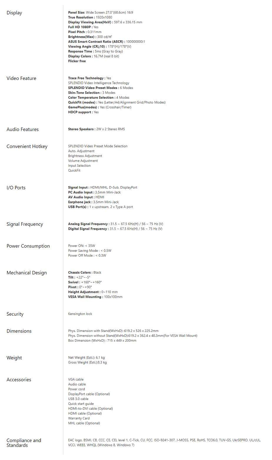 ASUS VN279QL 27" FHD VA EyeCare Monitor