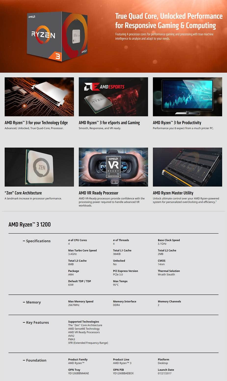 AMD RYZEN 1200, CPU Processor Wraith Cooler