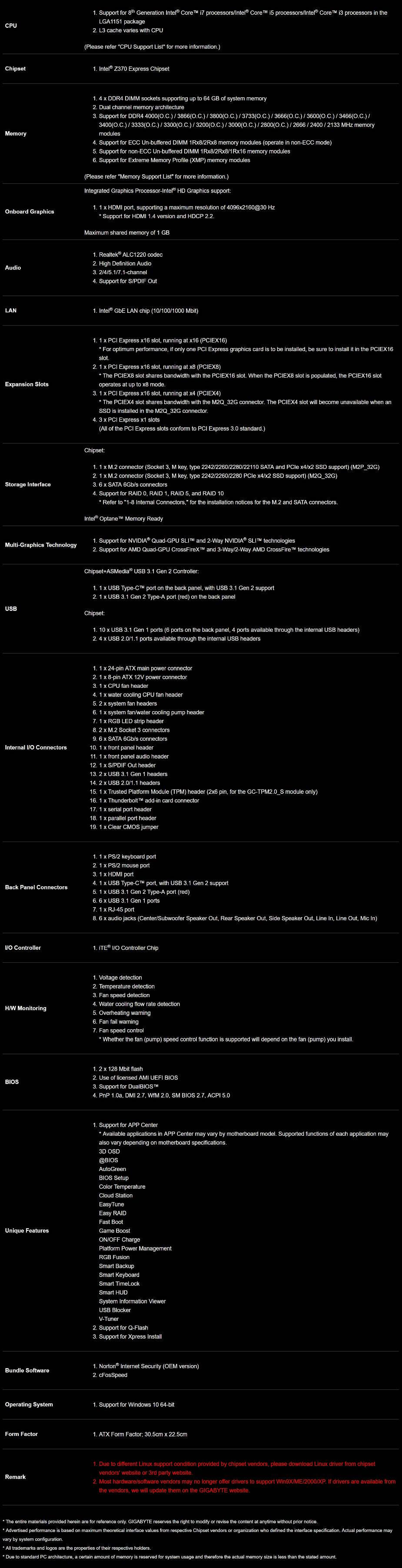 Gigabyte GAZ370XPSLI LGA 11512 ATX Motherboard