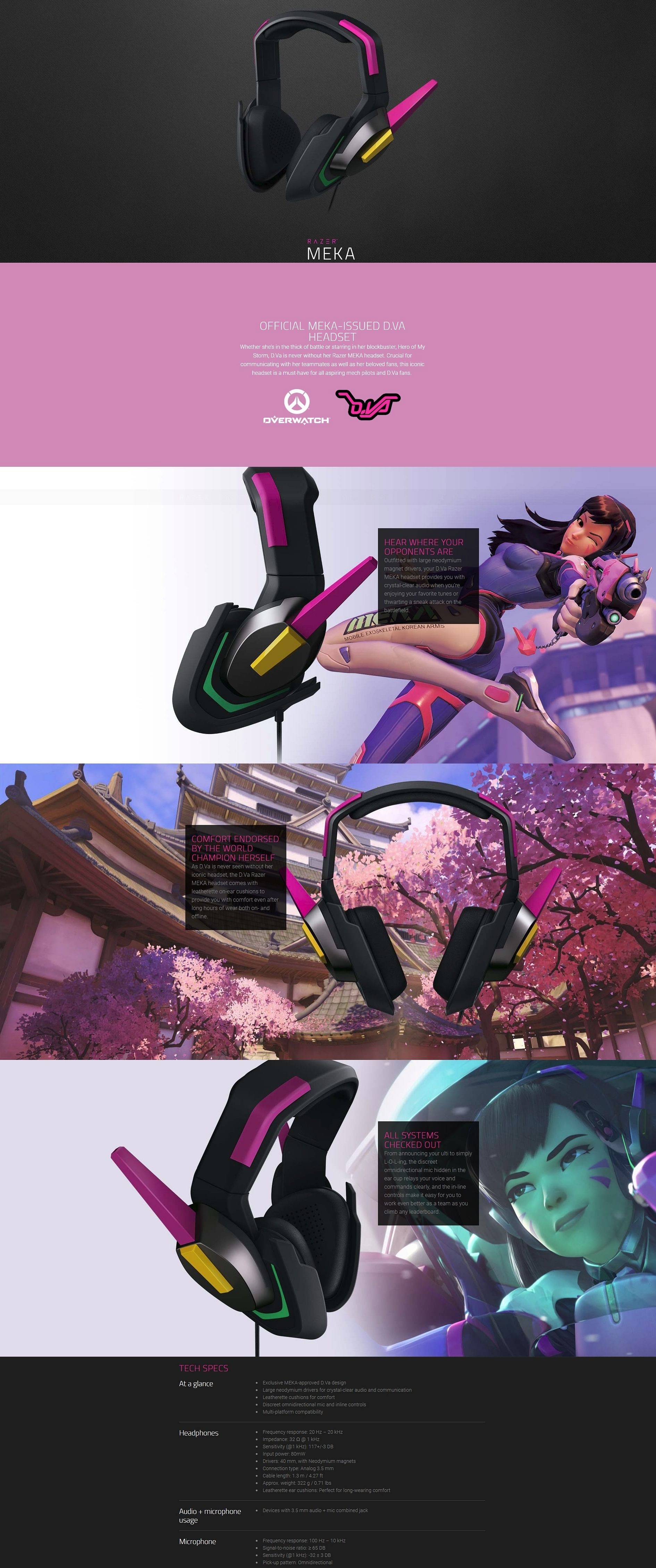Razer MEKA Headset Analog Gaming Headset D.Va Design