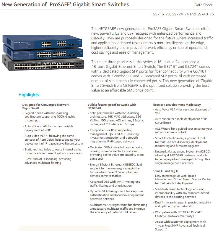 Netgear GS716T ProSafe 16-port Gigabit Smart Switch | GS716T-300AJS