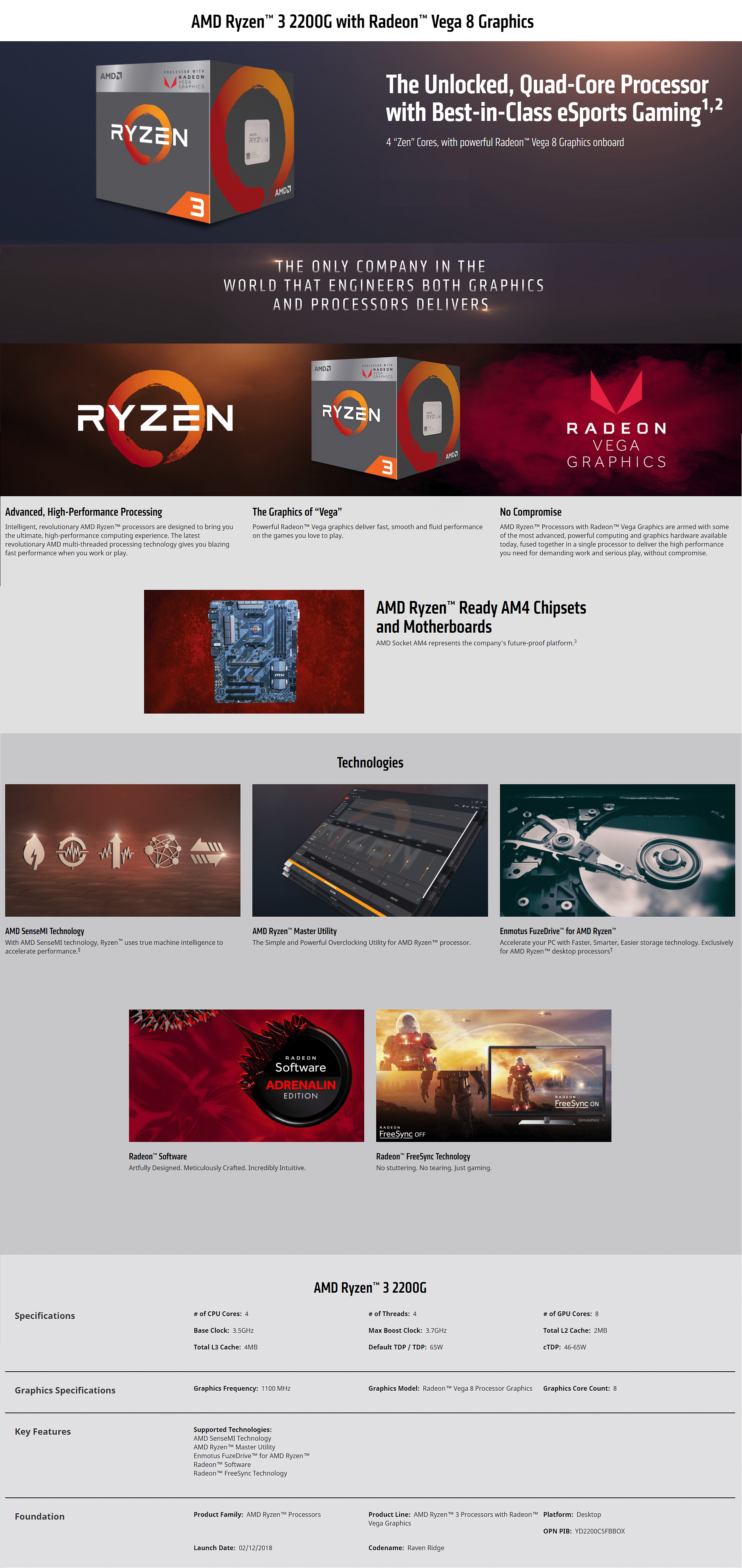 AMD Ryzen 3 2200G Processor