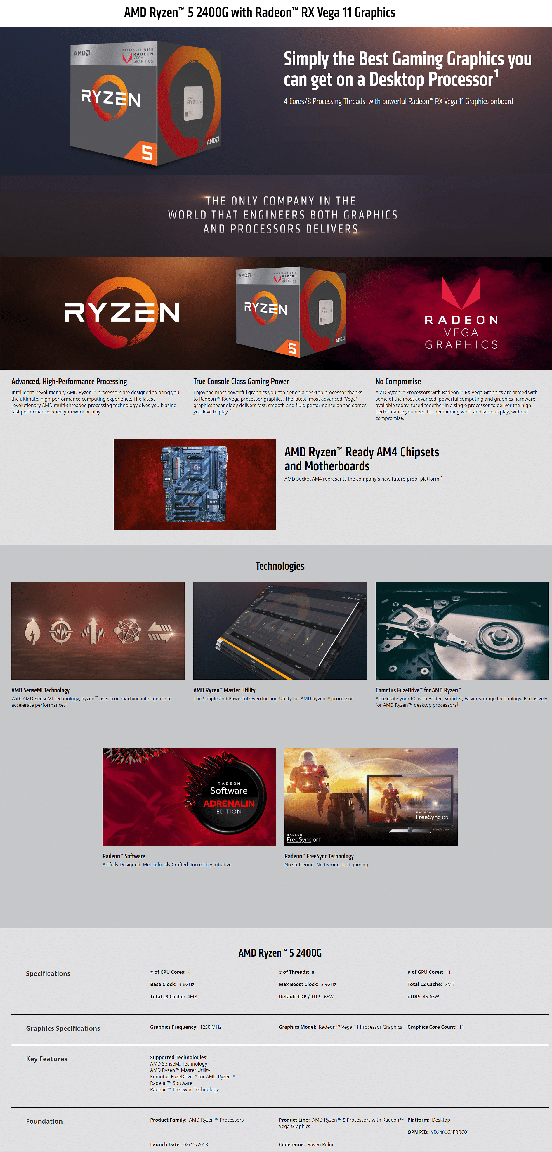 Amd ryzen 5 2400g processor with radeon hot sale rx vega 11 graphics