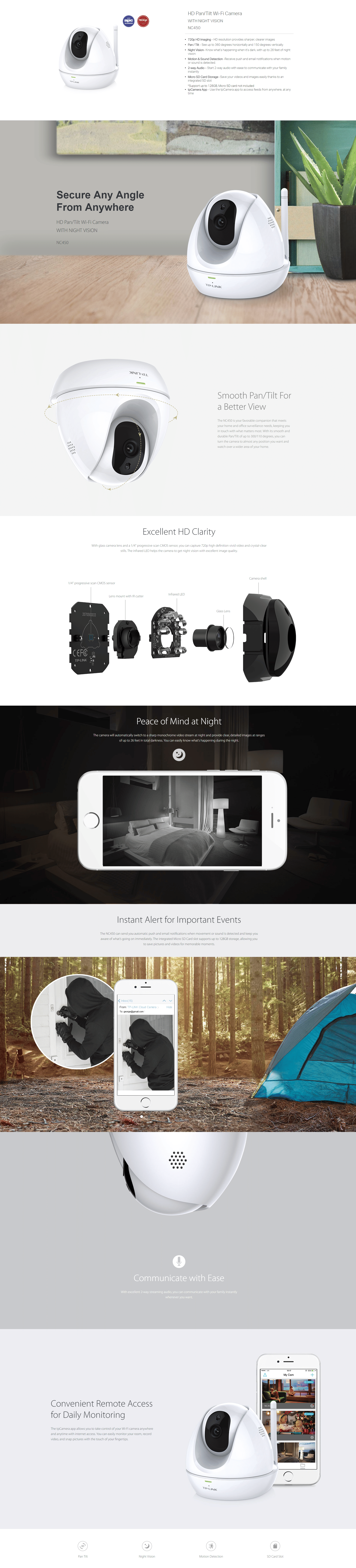 TP-Link HD Pan/Tilt Wi-Fi CameraWith Night Vision (NC450)