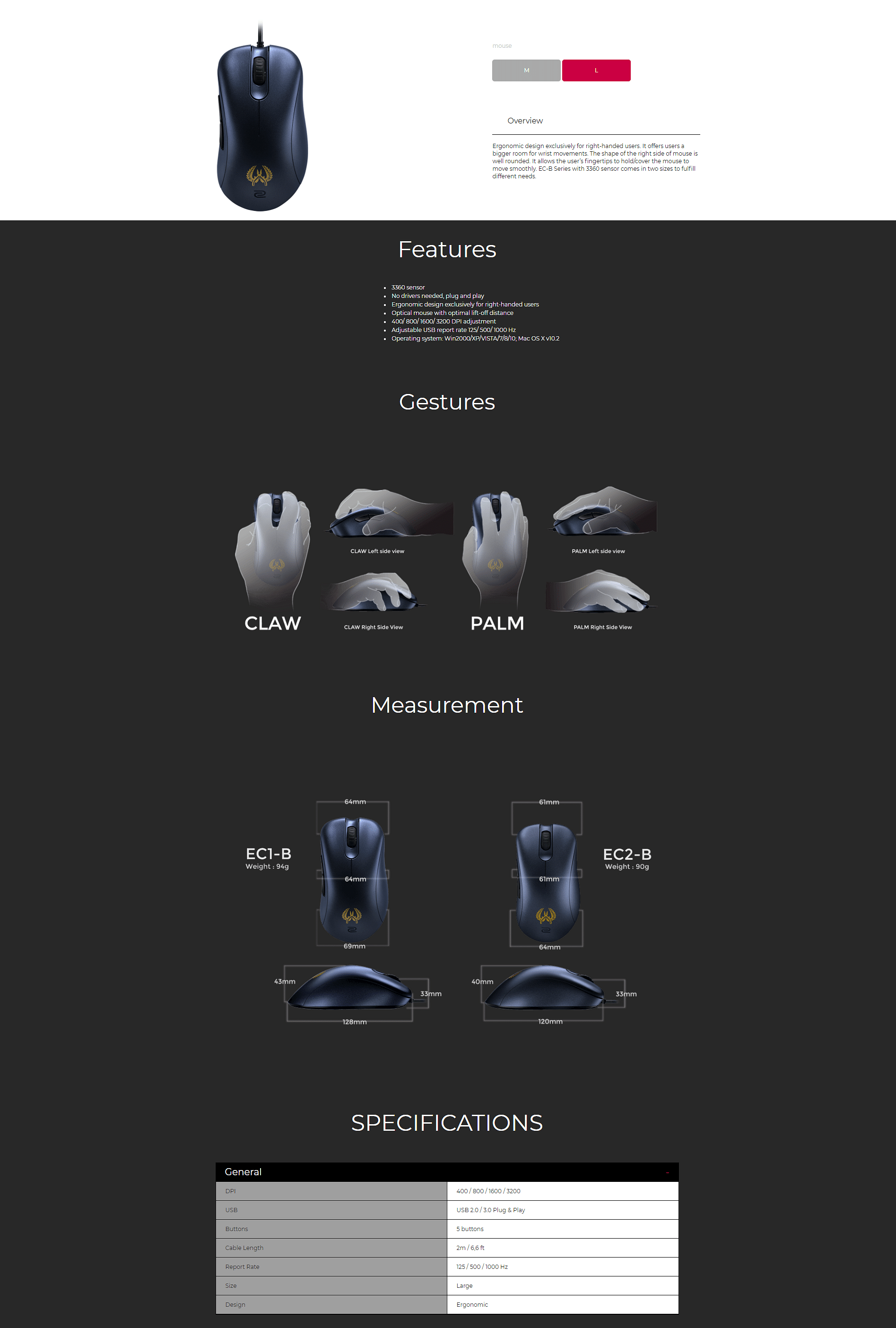 BENQ ZOWIE EC1-B CS:GO Version Mouse | EC1-B-CS:GO | JW Computers