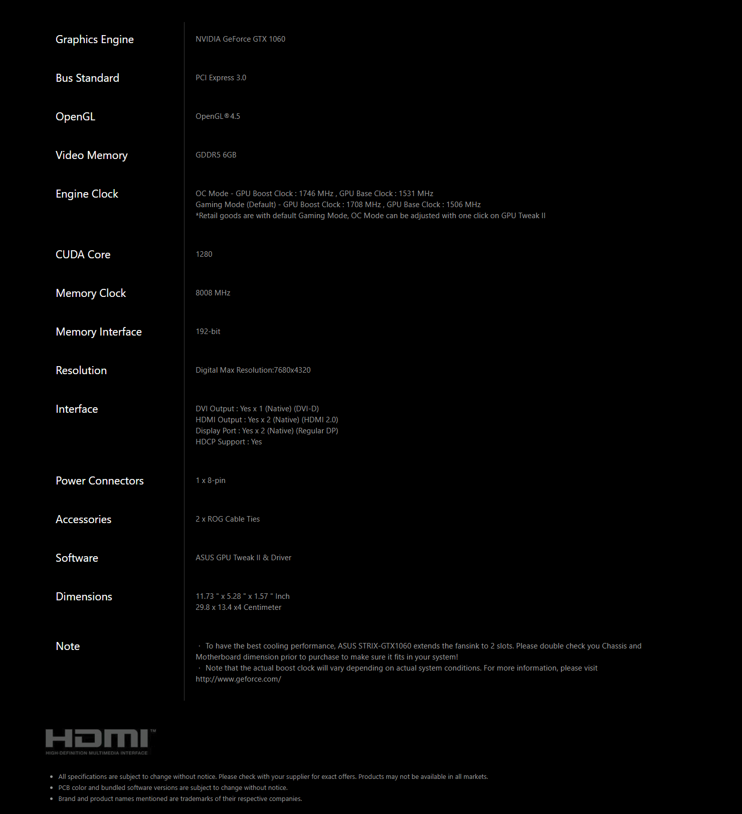 ASUS ROG Strix GeForce GTX 1060 GDDR5 6GB RGB Graphics Card