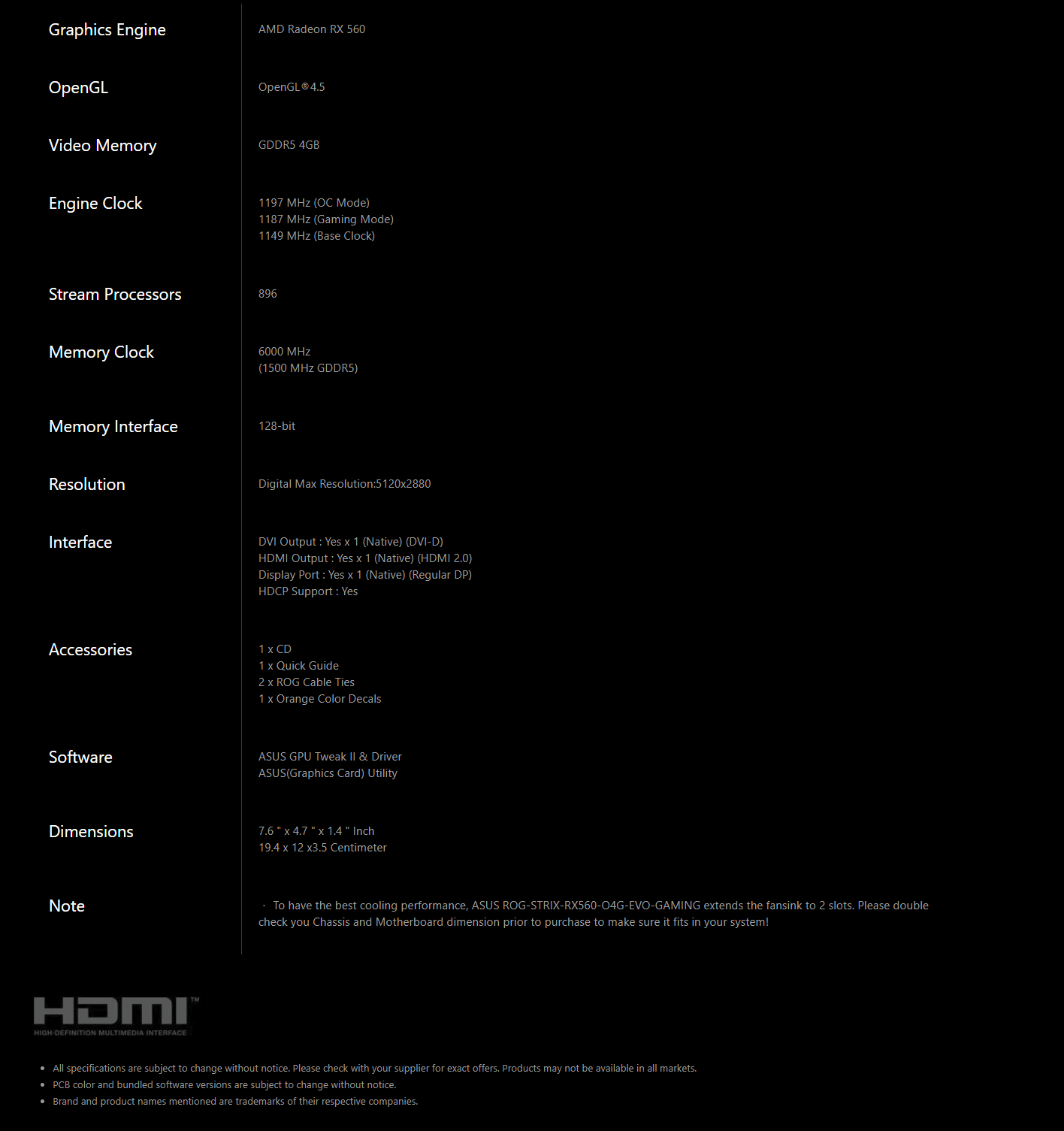 Asus ROG Strix Radeon RX 560 4GB GDDR5 EVO OC Gaming Graphics Card