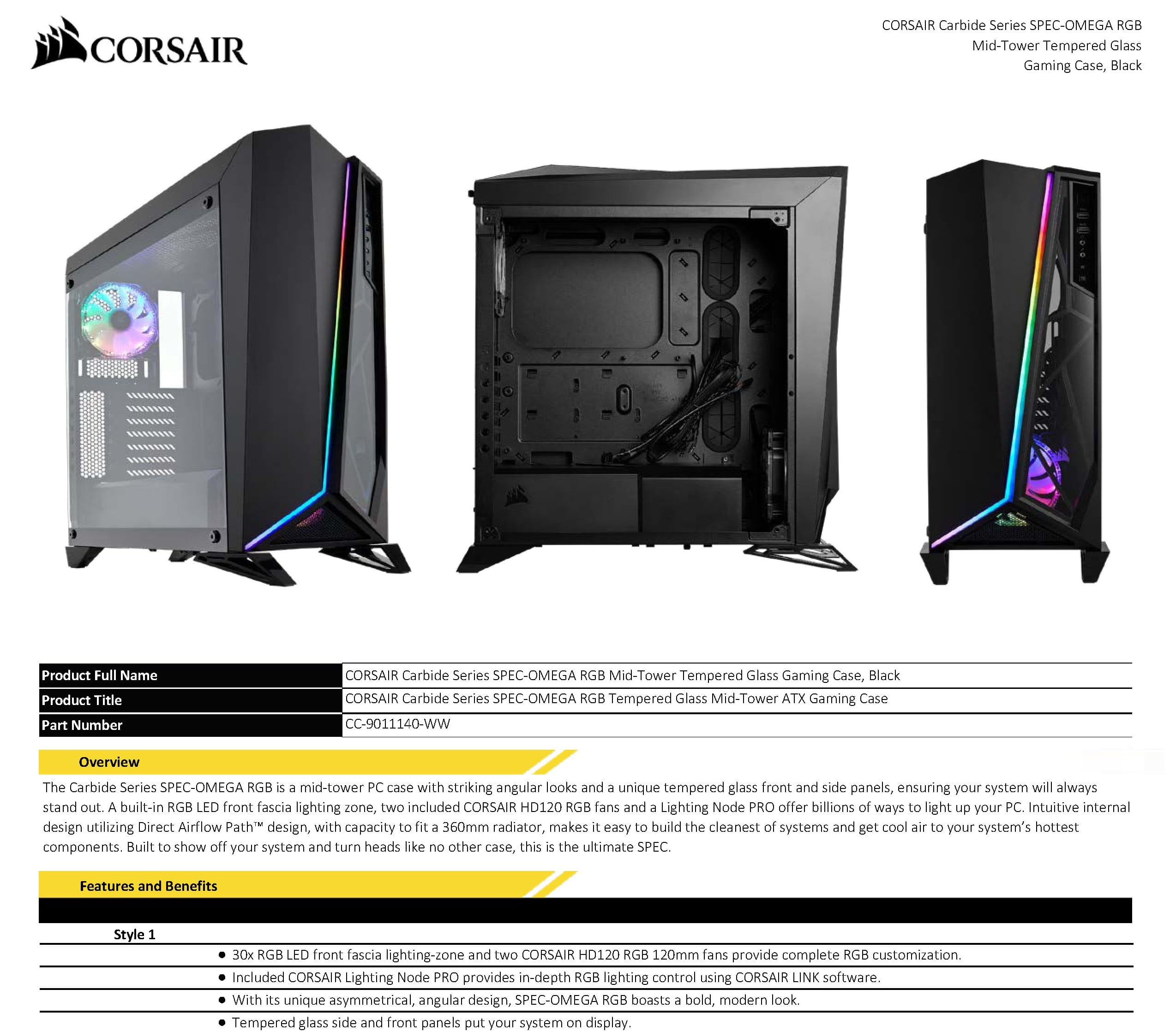 Omega Rgb Mid Tower Corsair Carbide Spec Omega Airflow Corsair CC