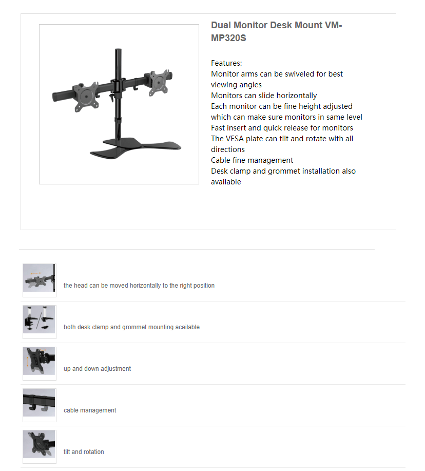 Vision Mounts VMMP320S Dual Monitor Desk Mount