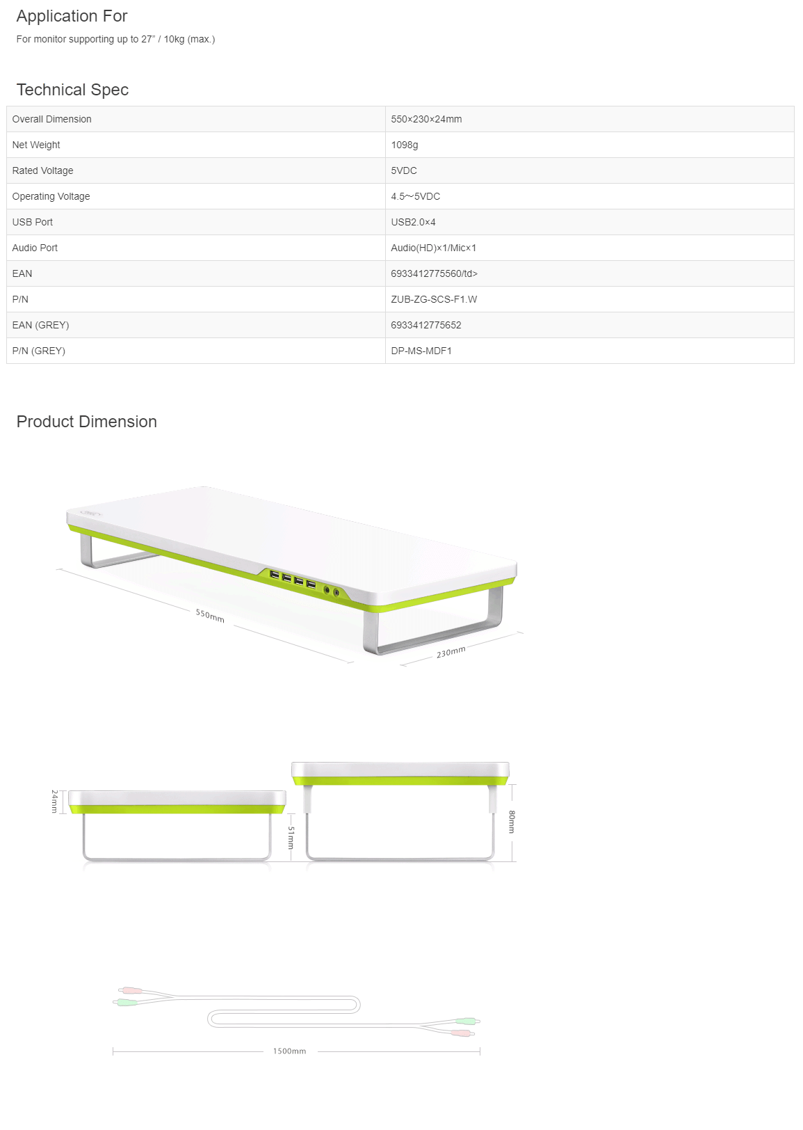 DeepCool MDesk F1 Ergonomic Monitor Stand White/Grey MDESK F1 GREY