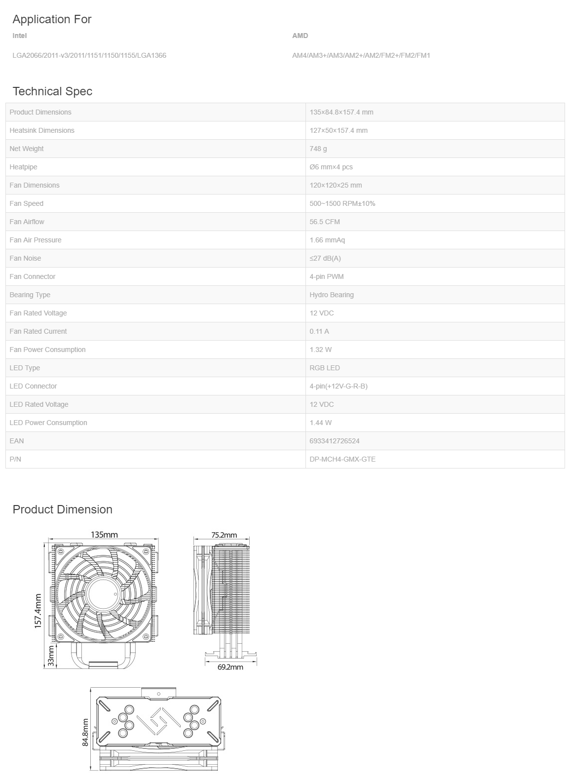 Deepcool Gammaxx GTE RGB Multi Socket CPU Cooler
