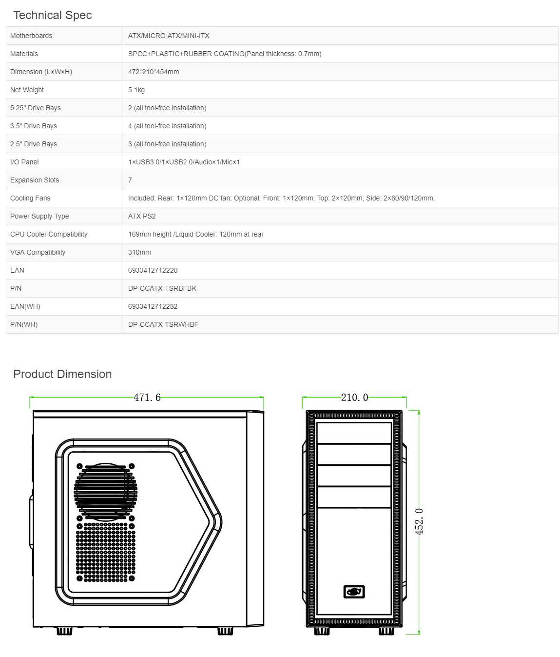 Deepcool Tesseract BF Mid Tower Chassis Case - Black