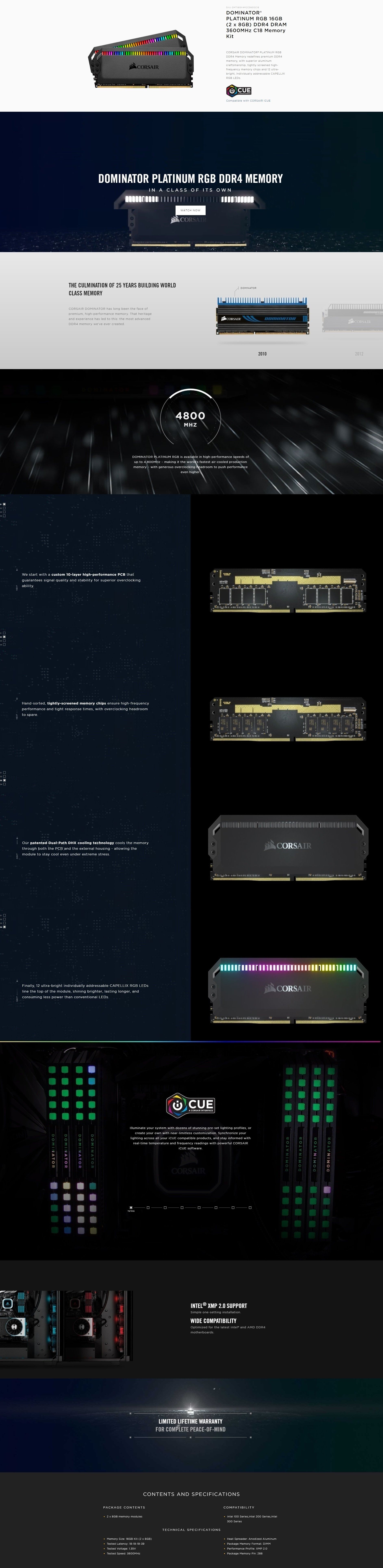 Memory Cmt16gx4m2c3600c18 Corsair Dominator Platinum RGB 16GB
