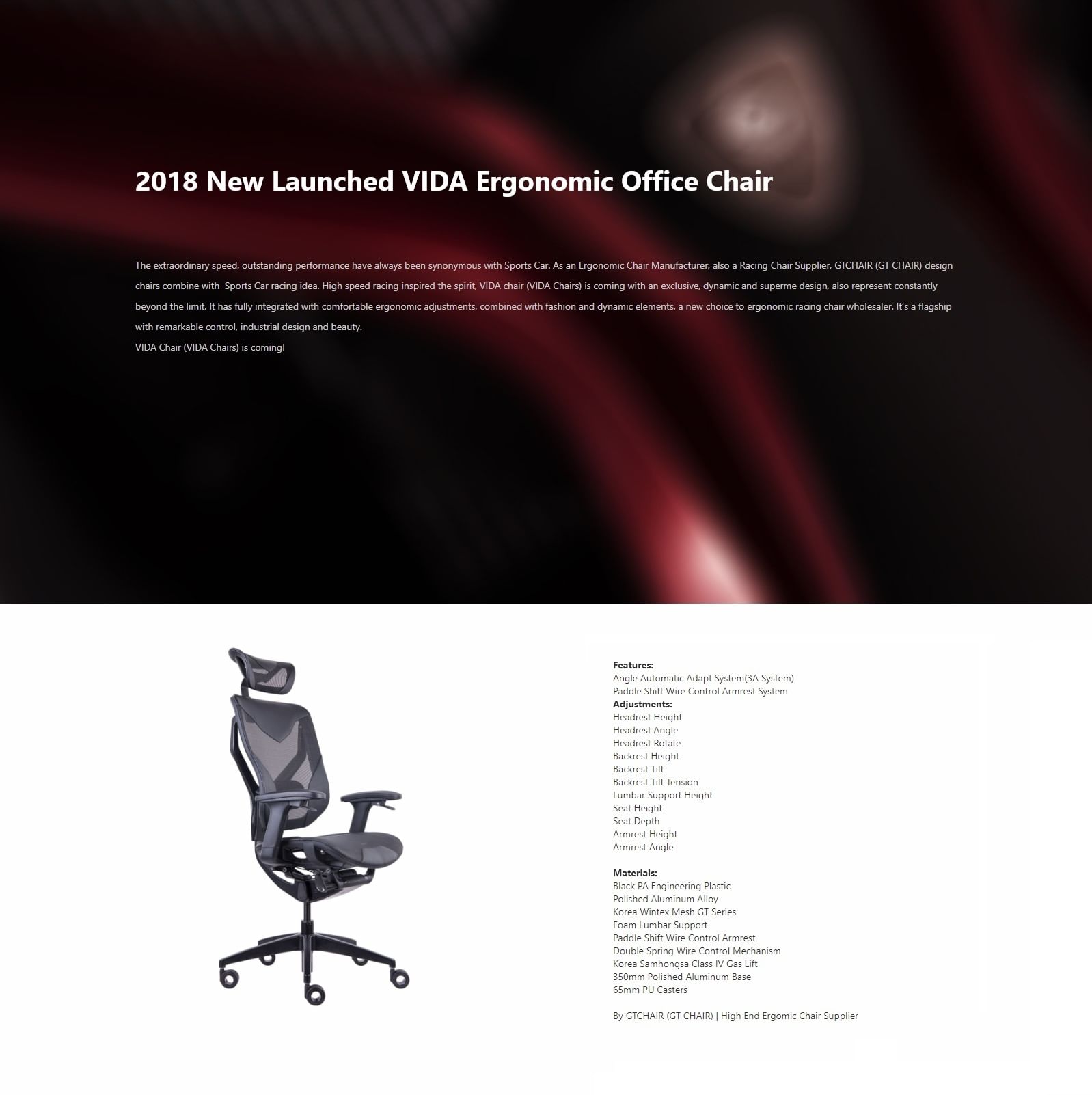 GTCHAIR GRV7X Vida Ergonomic Gaming/Office Chair Black