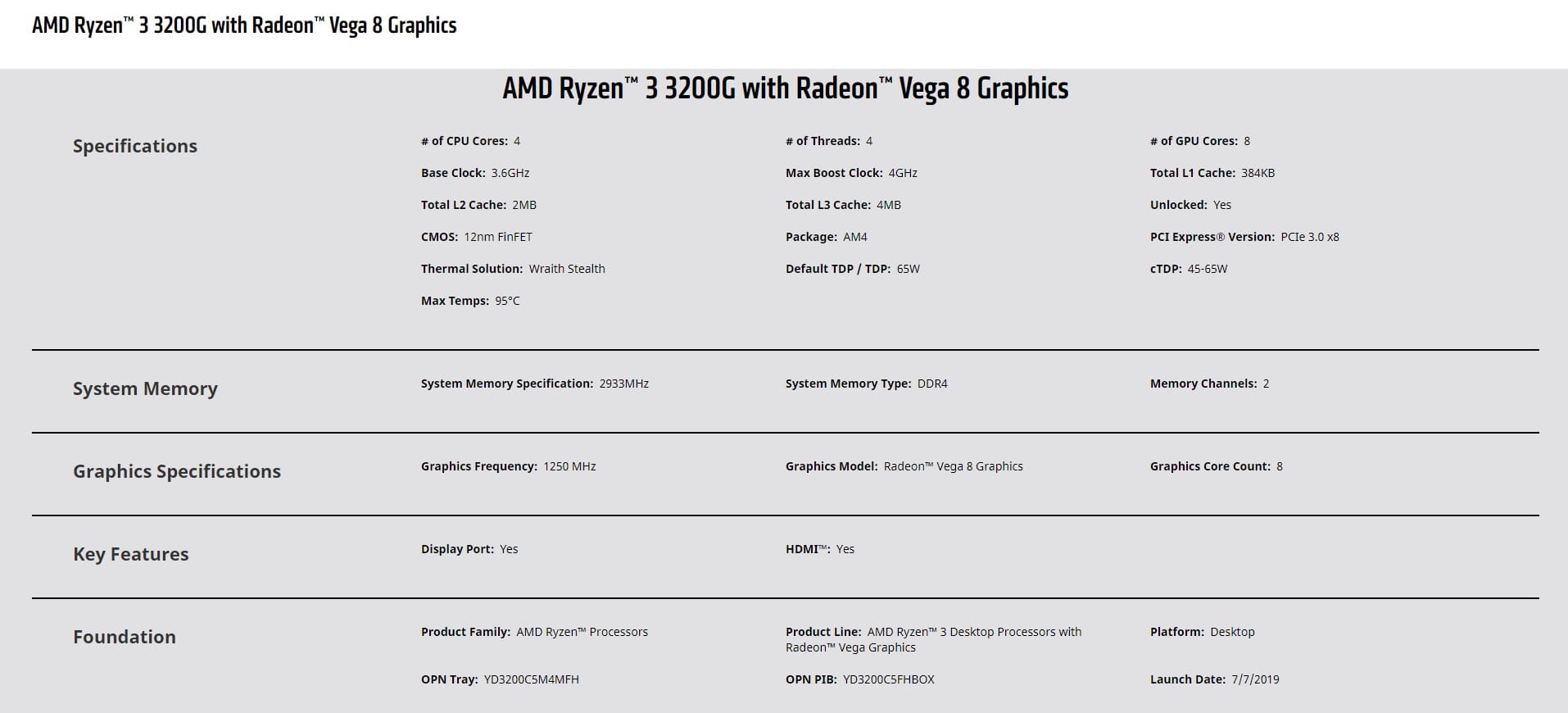 AMD Ryzen 3 3200G Processor