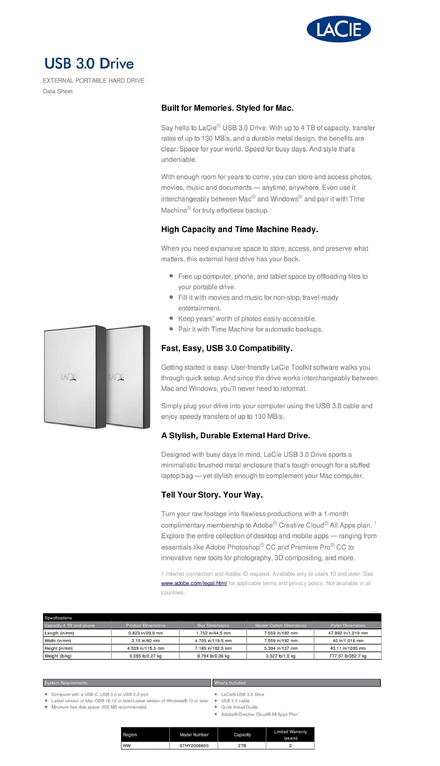 LaCie 2TB USB 3.0 2.5" External Portable HDD STHY2000800