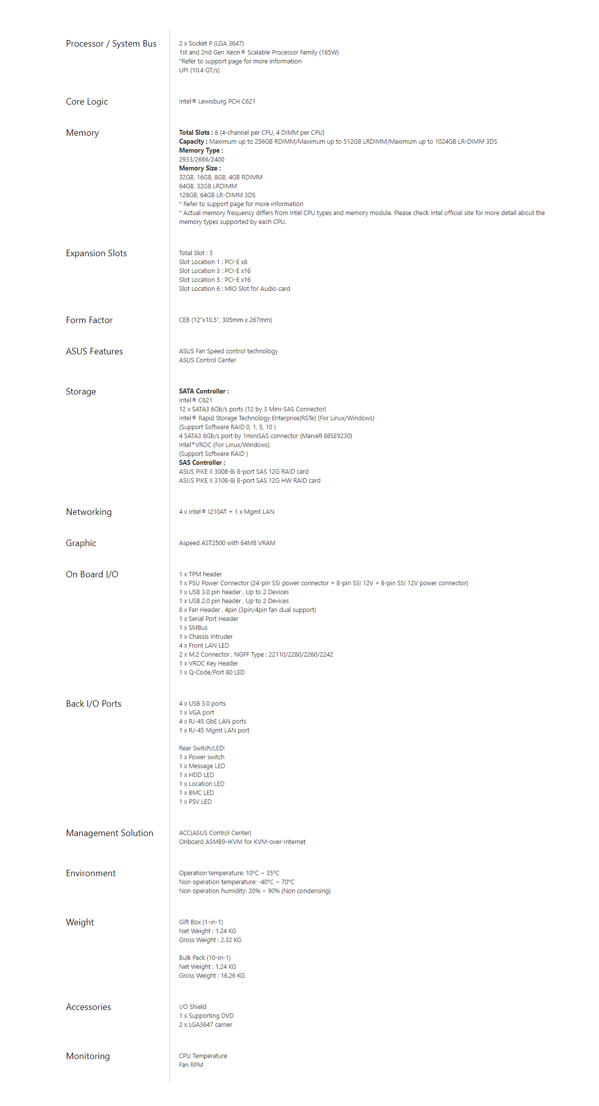 Asus Z11PA-D8 LGA 3647 CEB Motherboard