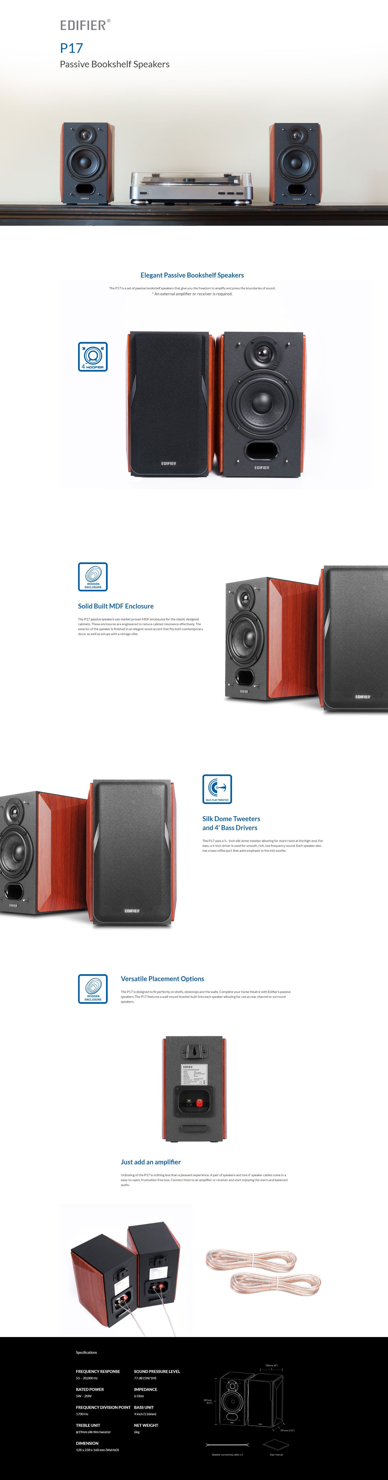 Edifier P17 Passive Bookshelf Speakers | P17 | JW Computers