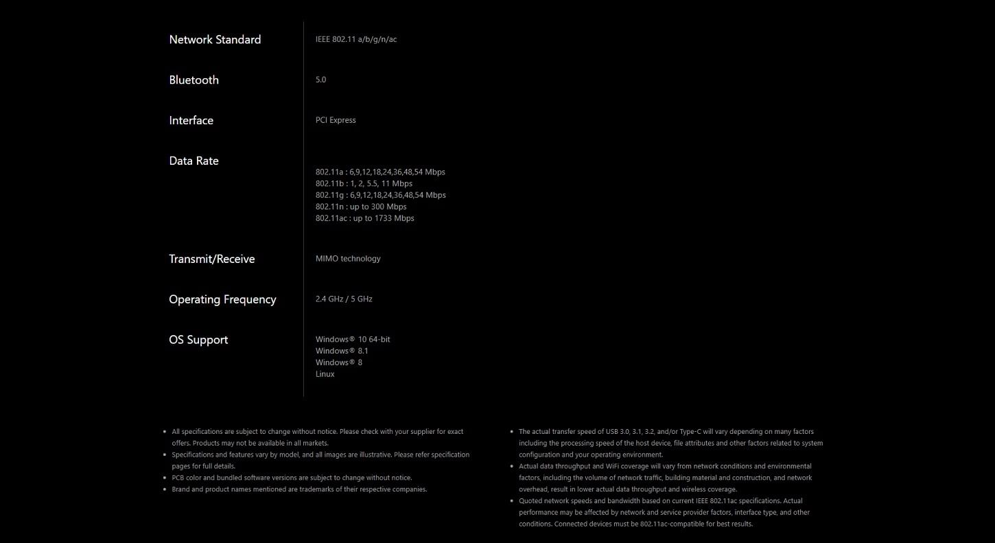 Asus PCEAC58BT AC2100 160Mhz DualBand PCIe WiFi Adapter