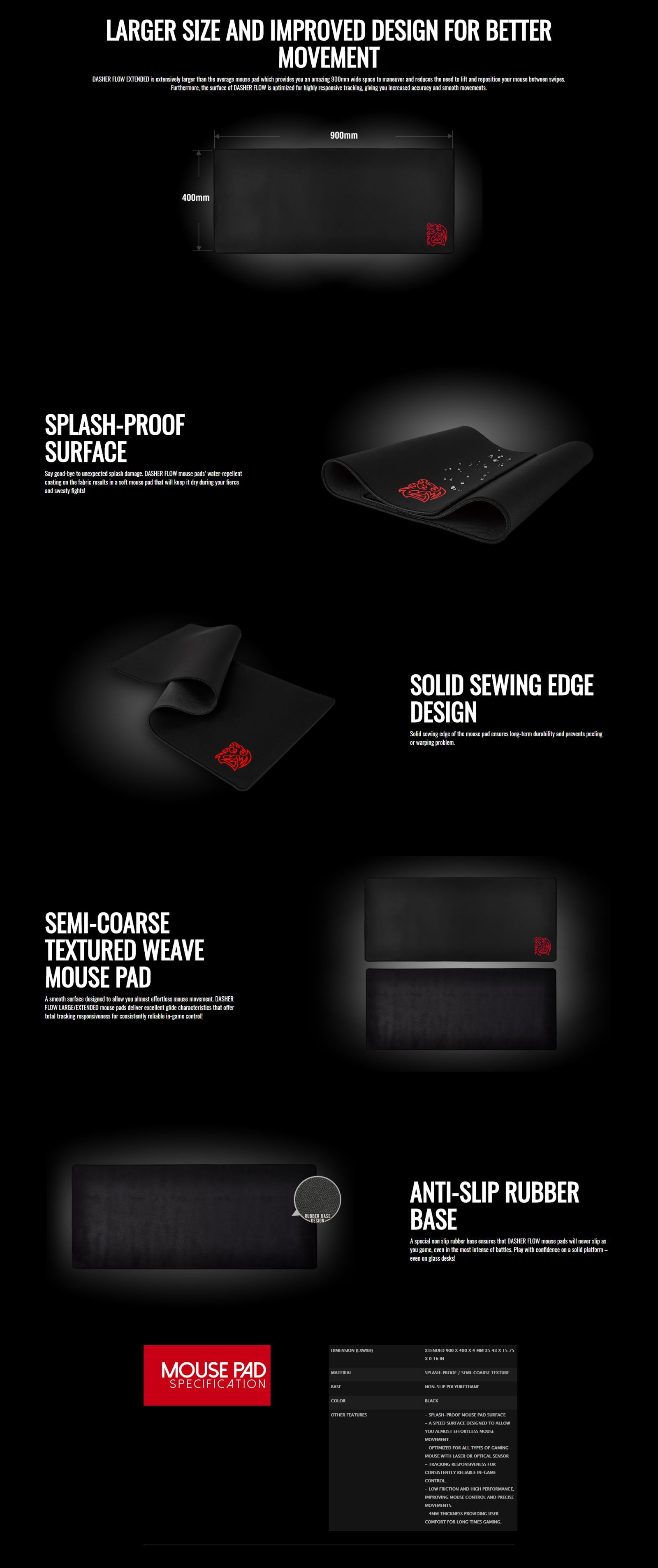 Thermaltake Dasher Flow Extended Gaming Mouse Pad