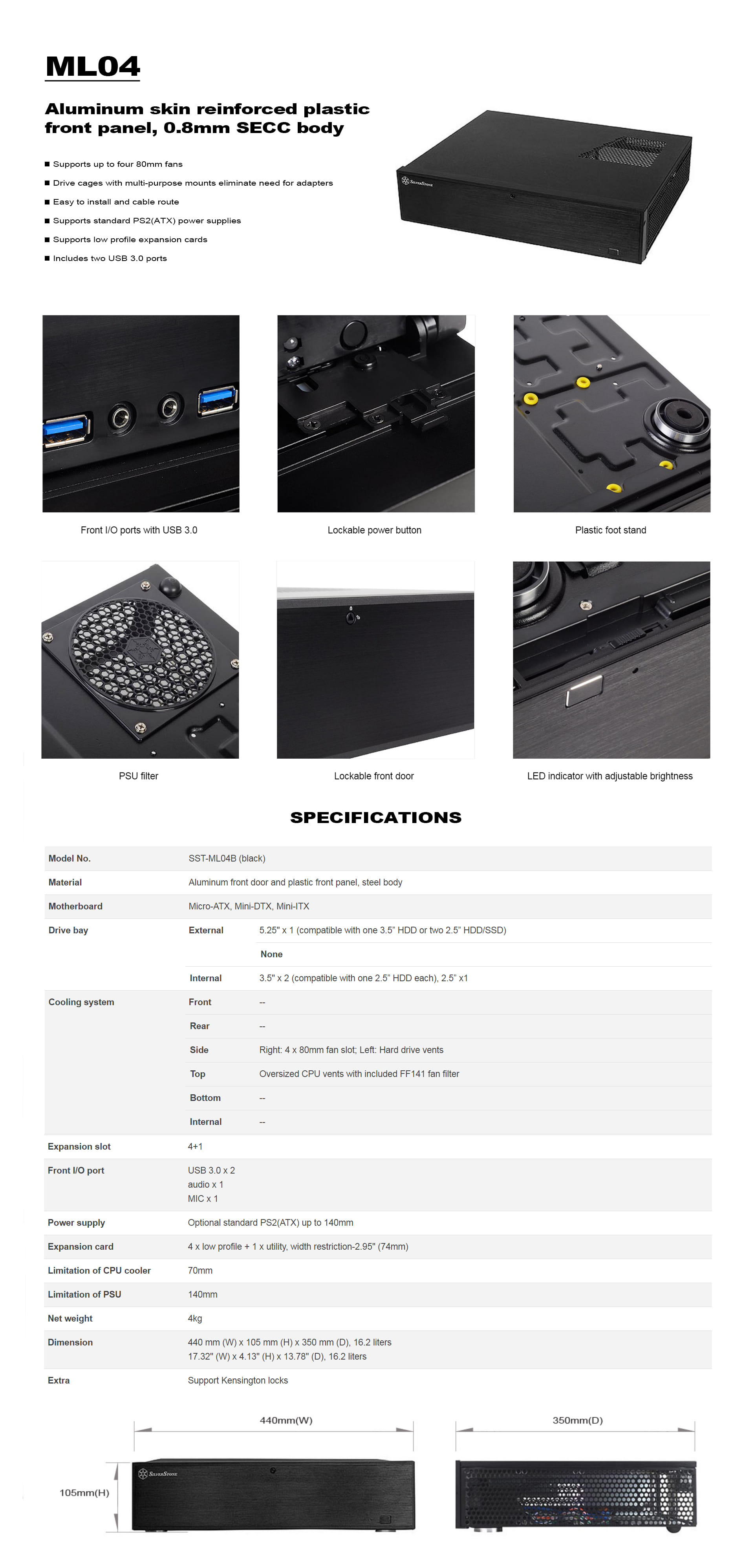 SilverStone Milo SST-ML04B-C: Custodia HTPC Micro ATX Slim Silenziosa (Nero) Con USB-C Frontale