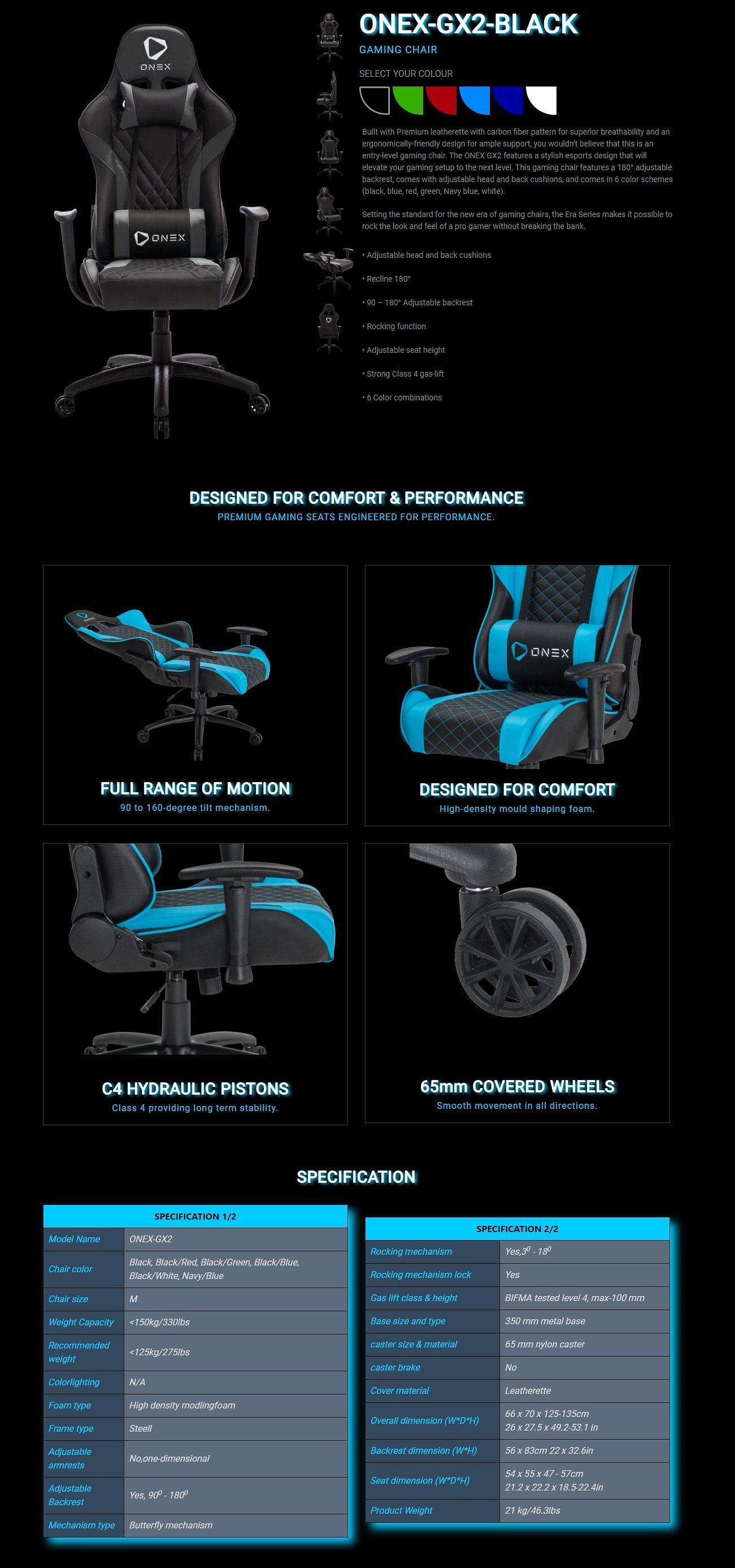 ONEX GX2 Series Gaming Chair - Black