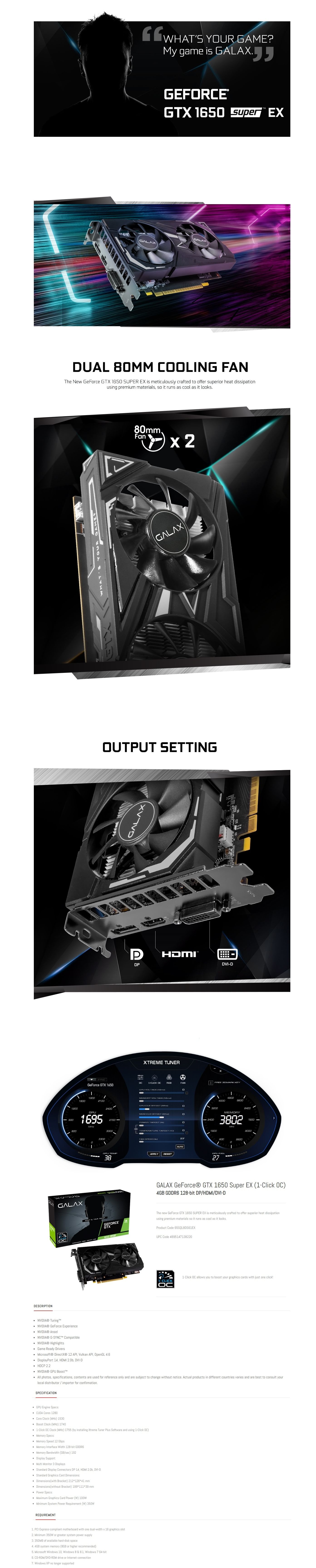 Galax GeForce GTX 1650 Super 4GB EX 1-Click OC Graphics Card
