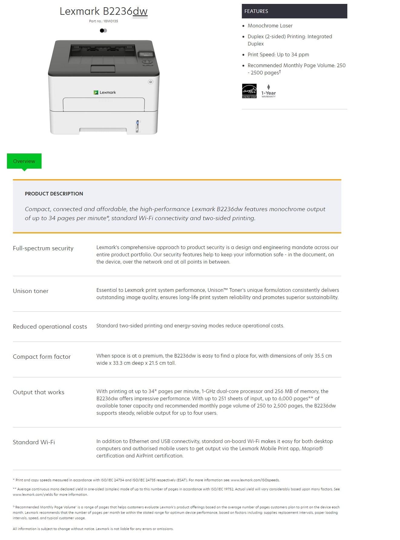 Lexmark B2236DW Wireless Monochrome Laser Printer