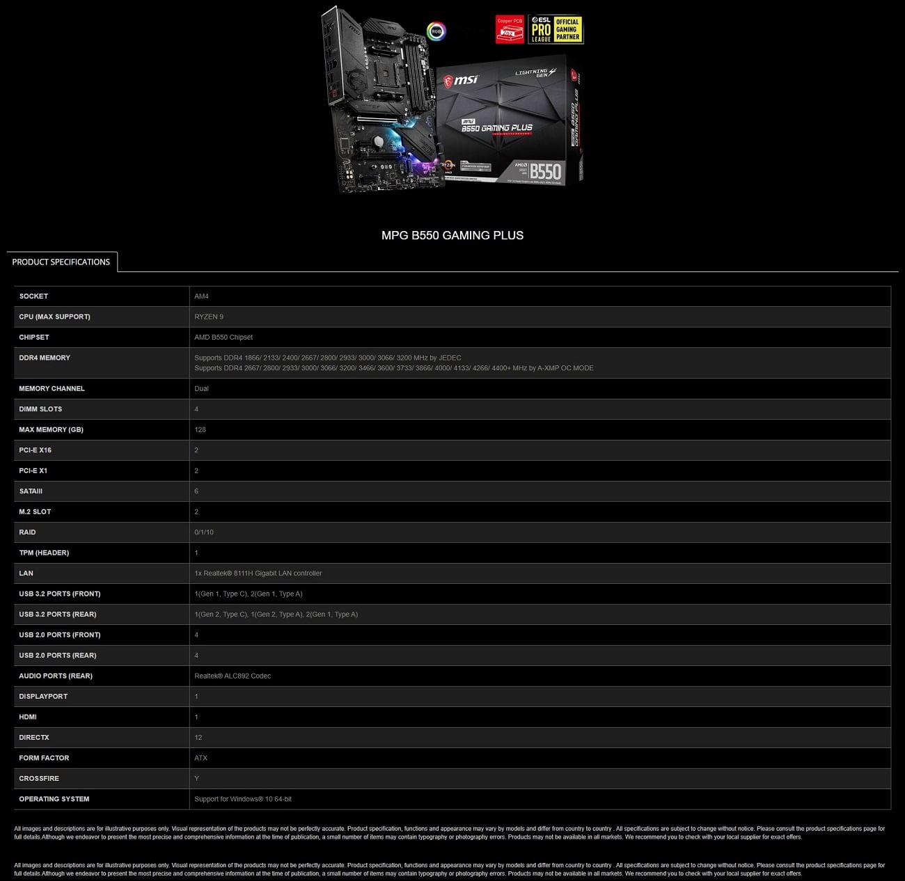 MSI B550 Gaming PLUS AM4 ATX Motherboard