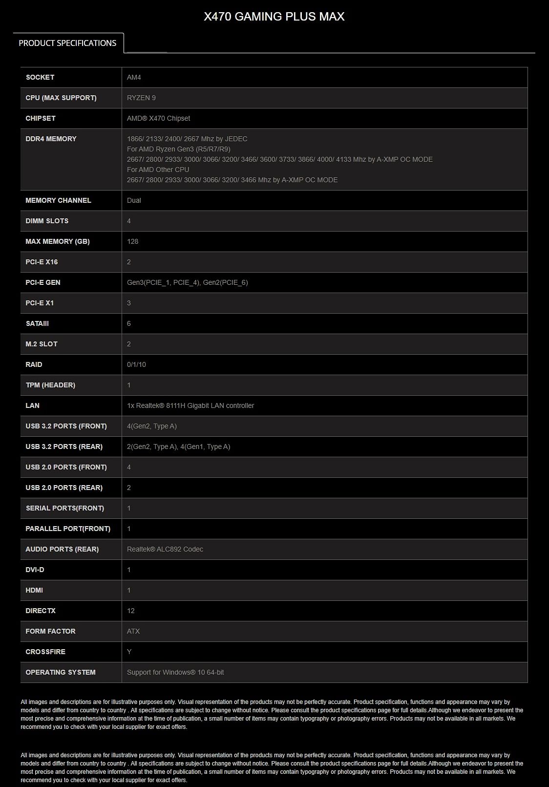 MSI X470 Gaming Plus Max AM4 ATX Motherboard