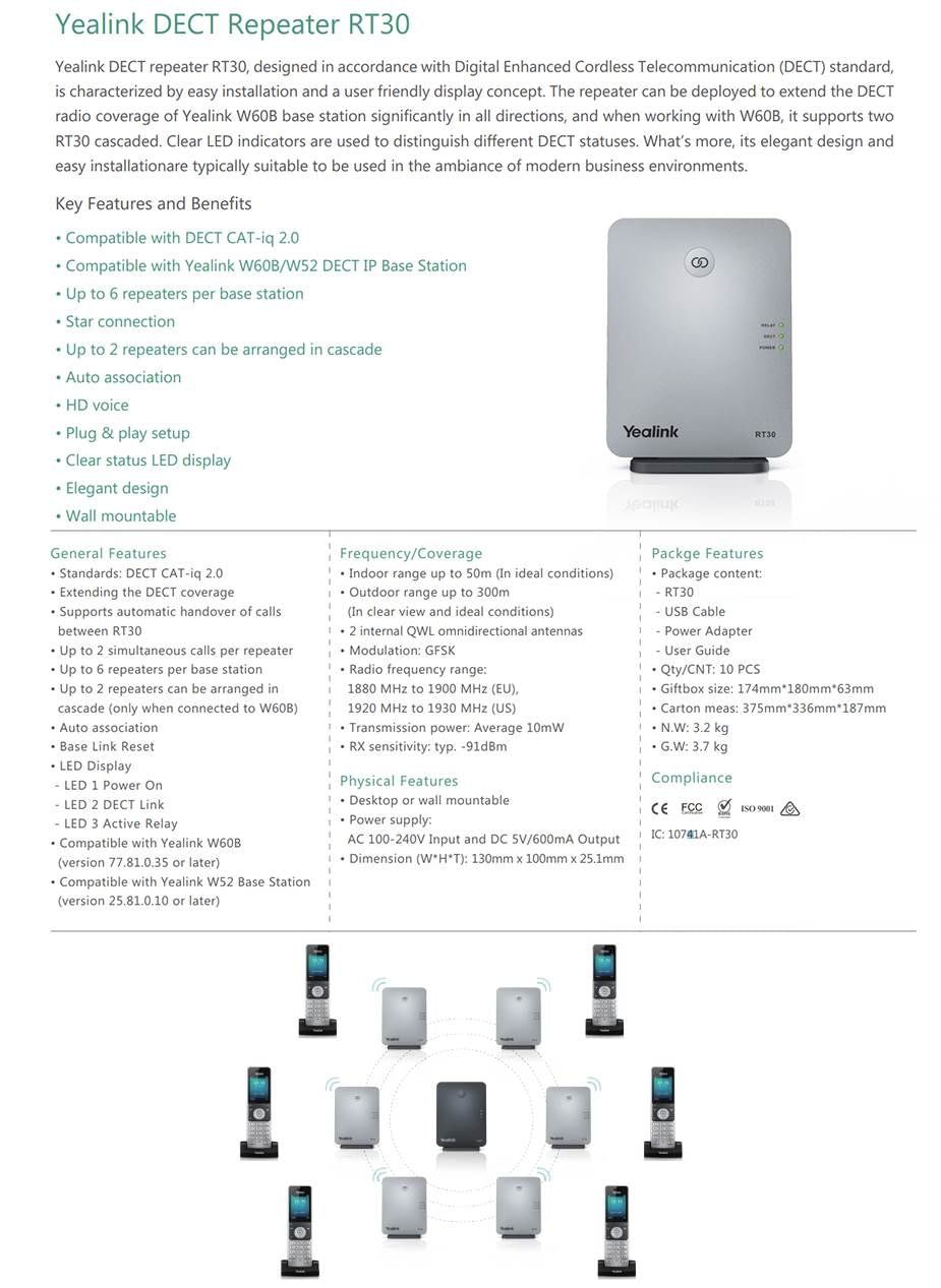 Yealink DECT Phone Repeater compatible W60B IP DECT Base Station