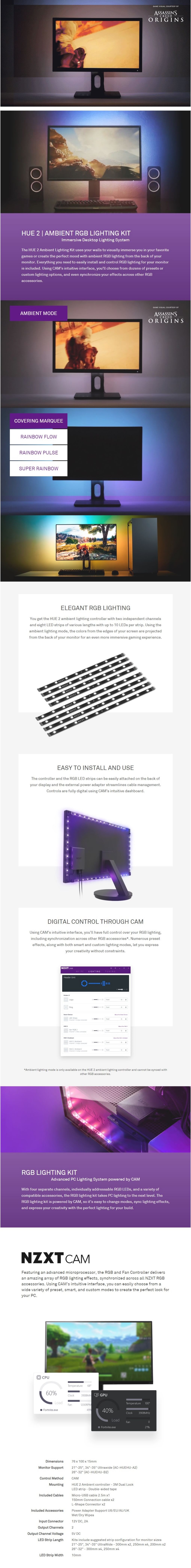 NZXT HUE 2 AMBIENT RGB LIGHTING KIT