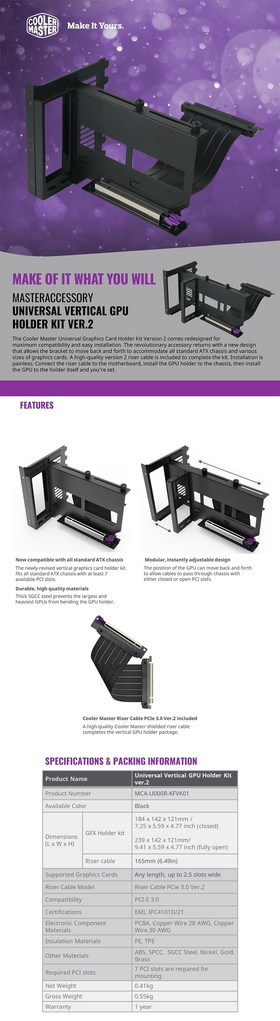 Cooler Master Universal Vertical Graphics Card Holder Kit v2 with Riser