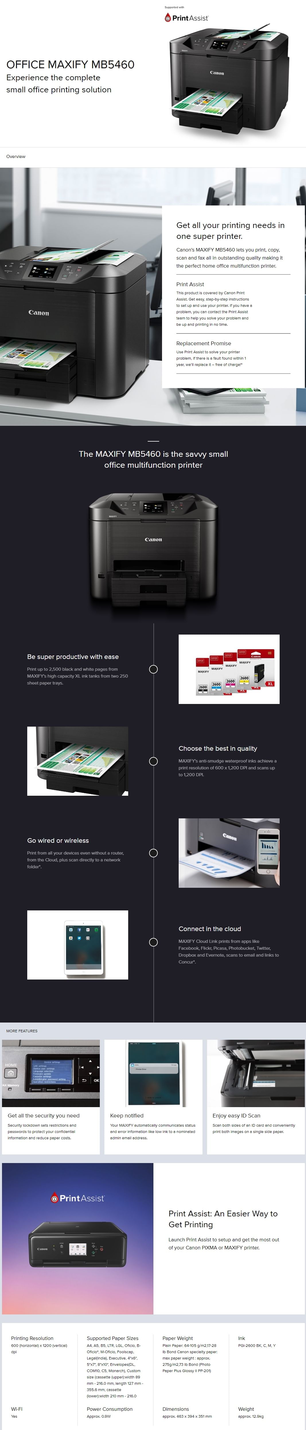 Canon MB5460 Multifunction Inkjet Printer (Print/Copy/Scanner) MB5460