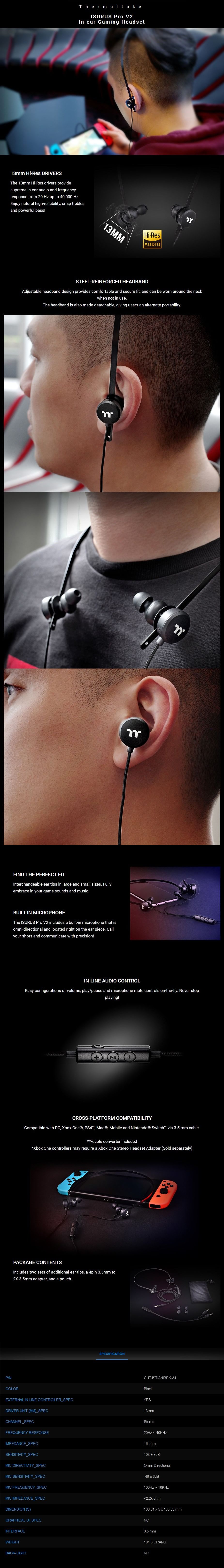Thermaltake ISURUS Pro V2 Hi-Res Audio In-Ear Gaming Headset