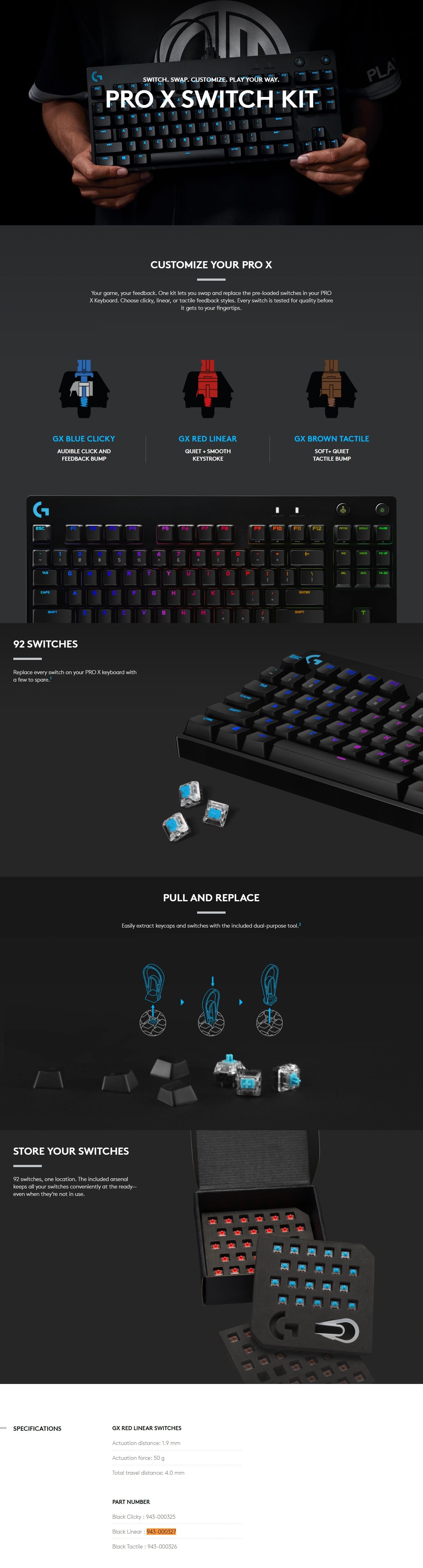 Logitech PRO X Mechanical Keyboard Switch Black Linear