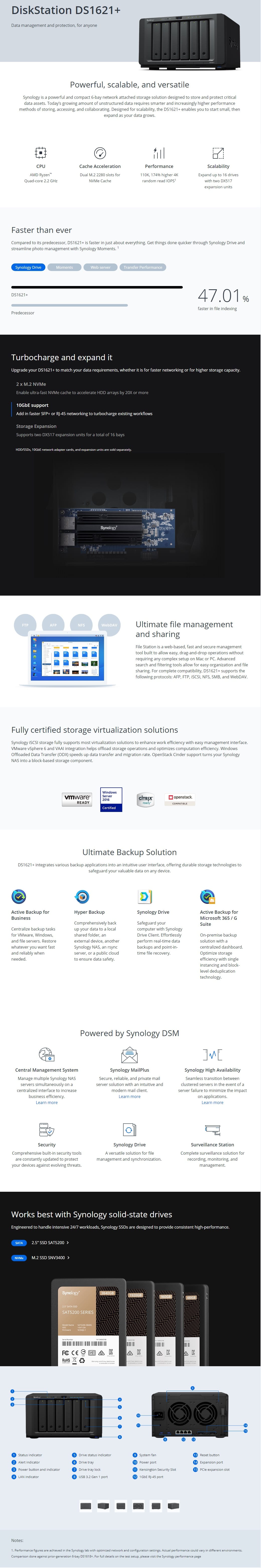 Synology DiskStation DS1621 6 Bay Ryzen V1500B Quad Core NAS synology-diskstation-ds1621-6-bay-ryzen-v1500b-quad-core-nas