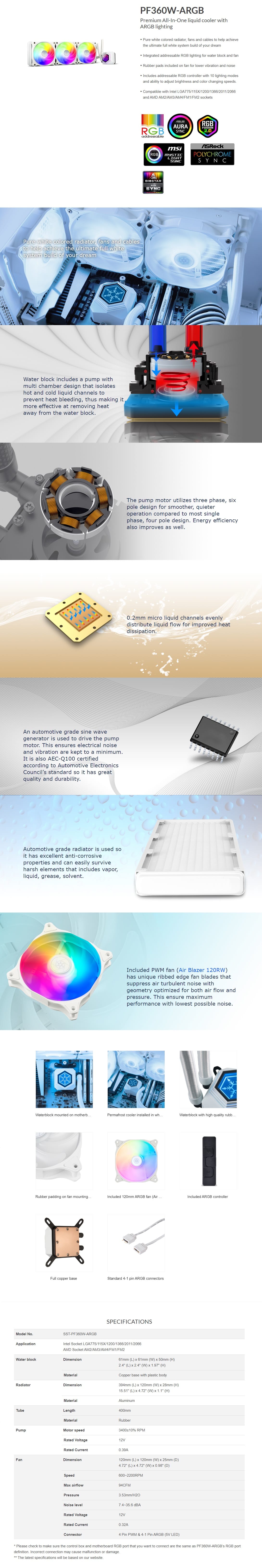 Silverstone PF360-ARGB Liquid CPU Cooler - White