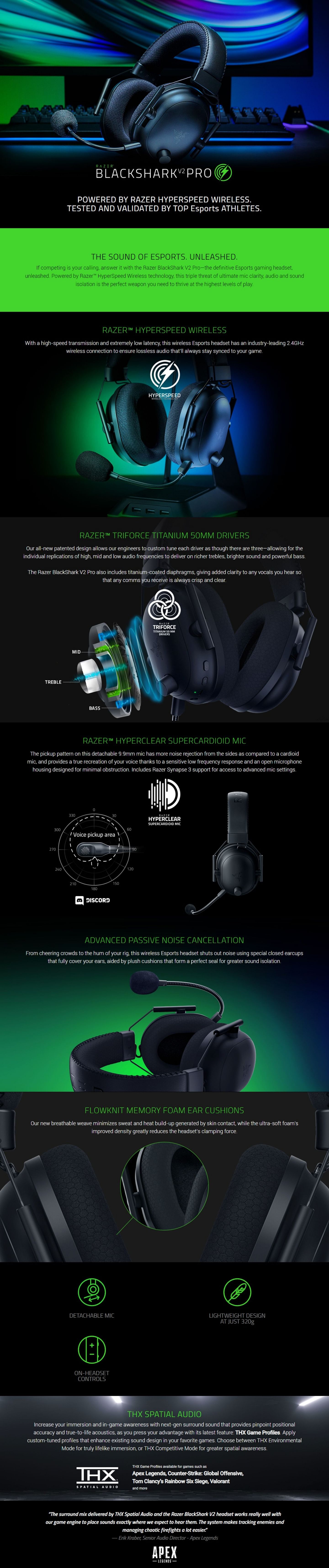 Razer BlackShark V2 Pro Wireless Gaming Headset - Black