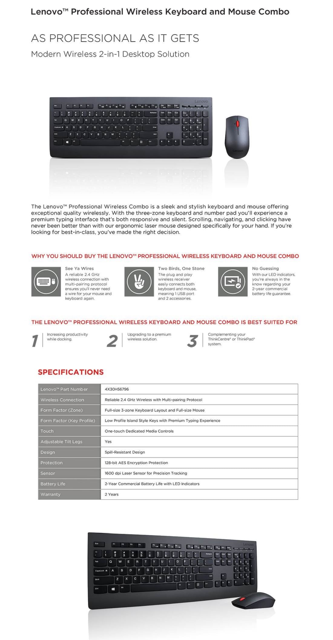 Lenovo Professional Wireless Keyboard & Mouse Combo