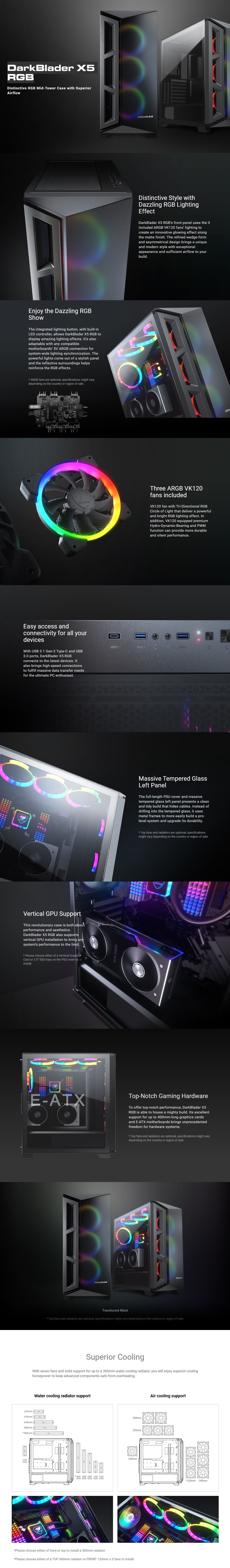 Cougar DarkBlader X5 RGB MIDI Tempered Glass EATX Computer Case With