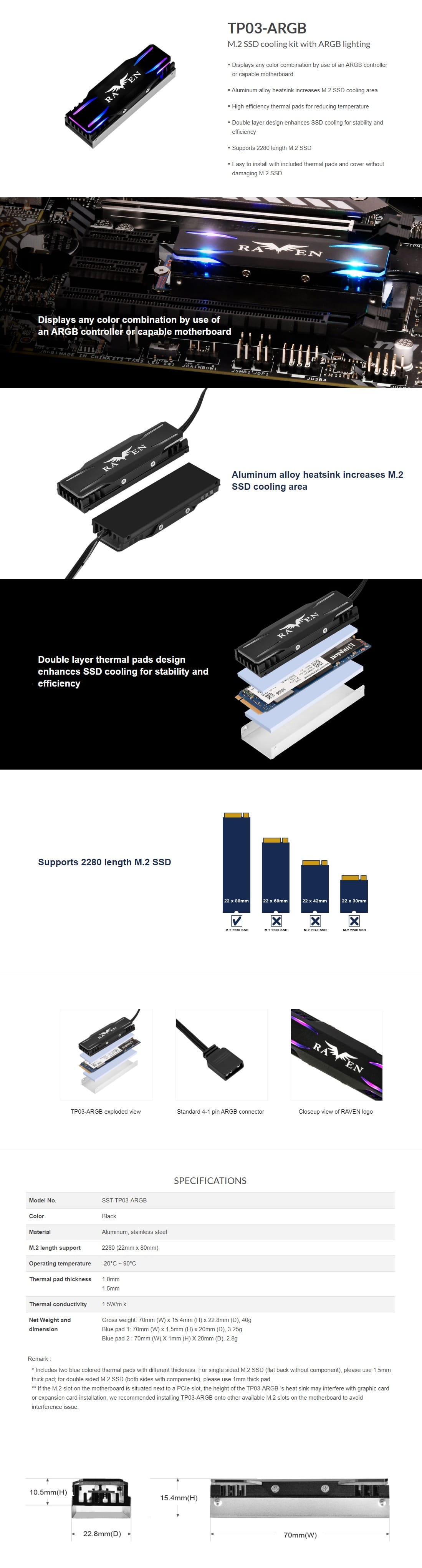 Silverstone TP03ARGB M.2 SSD Aluminium Heatsink Cooling Kit