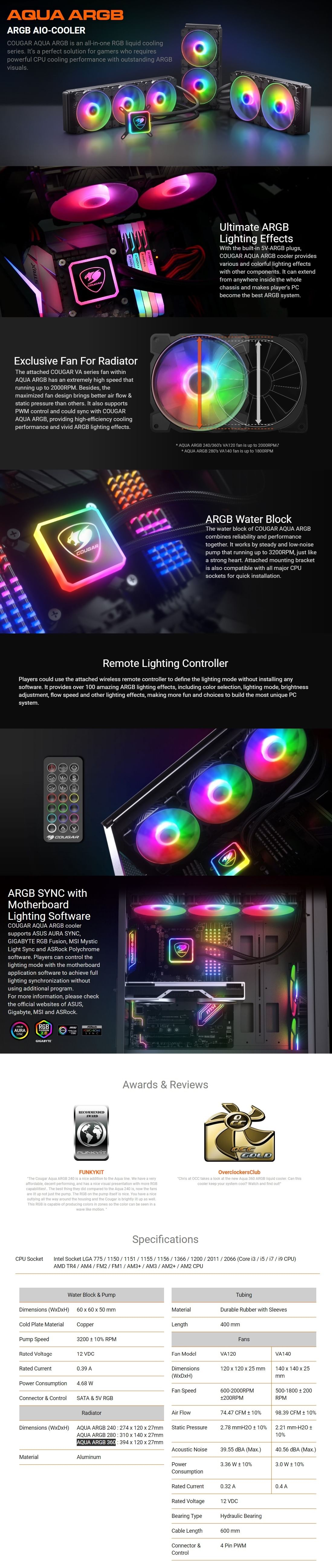 Cougar Aqua ARGB 360 All-In-One Liquid CPU Cooler