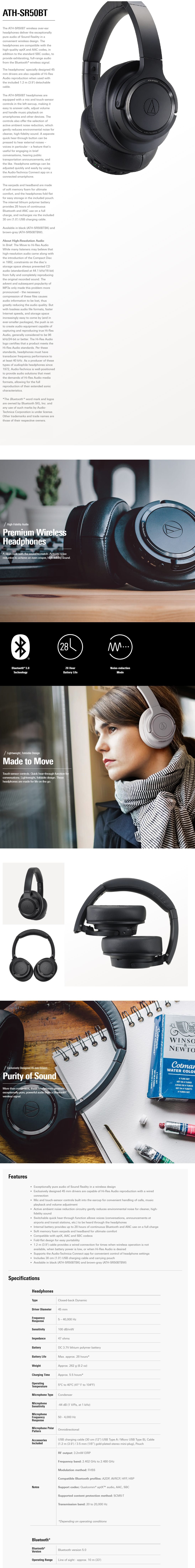 Sr 50 Bt Audio-Technica SR50BT Wireless Over-Ear High