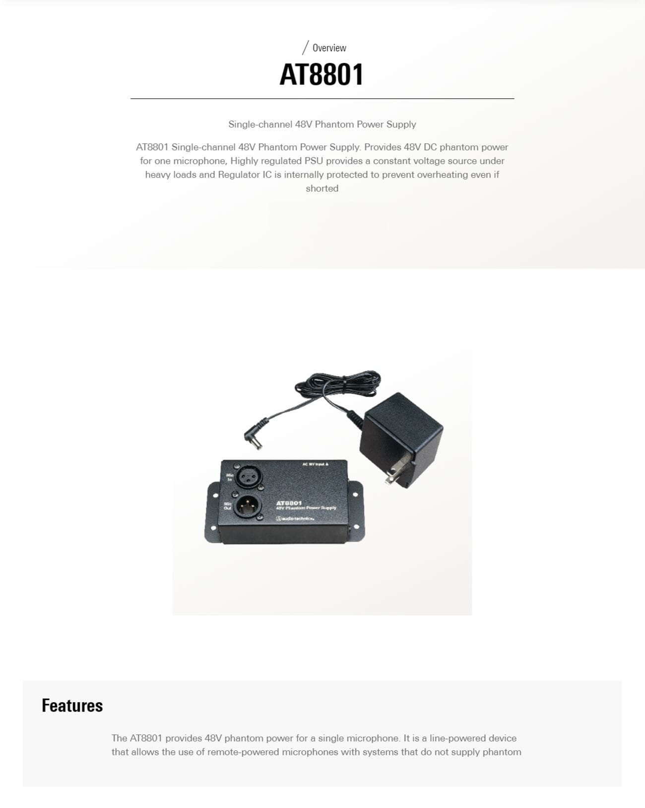 AudioTechnica SingleChannel 48V Phantom Power Supply