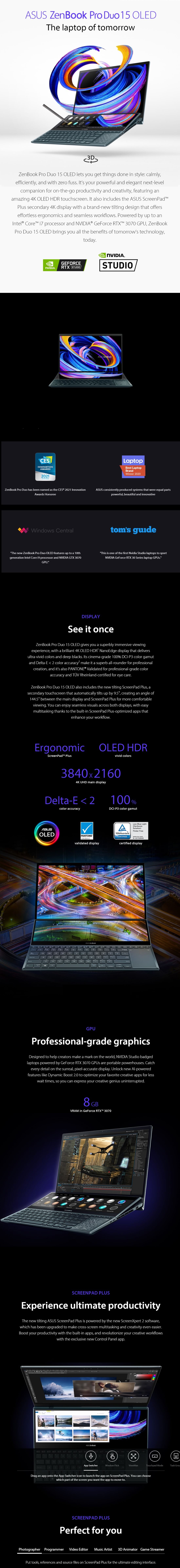 Asus ZenBook Pro Duo 4K UHD Laptop, i7-10870H, 16GB RAM, 1TB