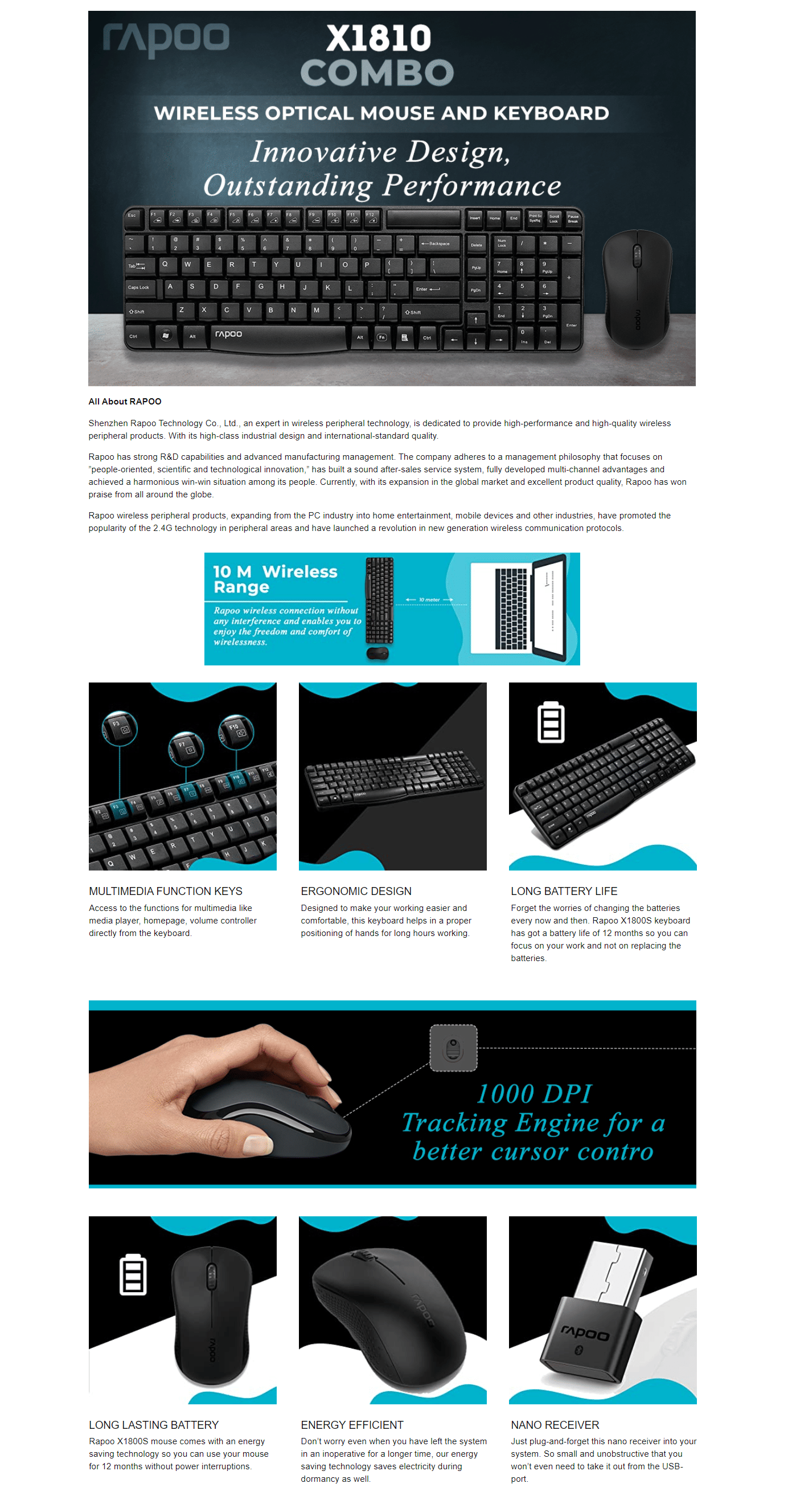 Rapoo App Rapoo Wireless Keyboard & Mouse Combo - Black