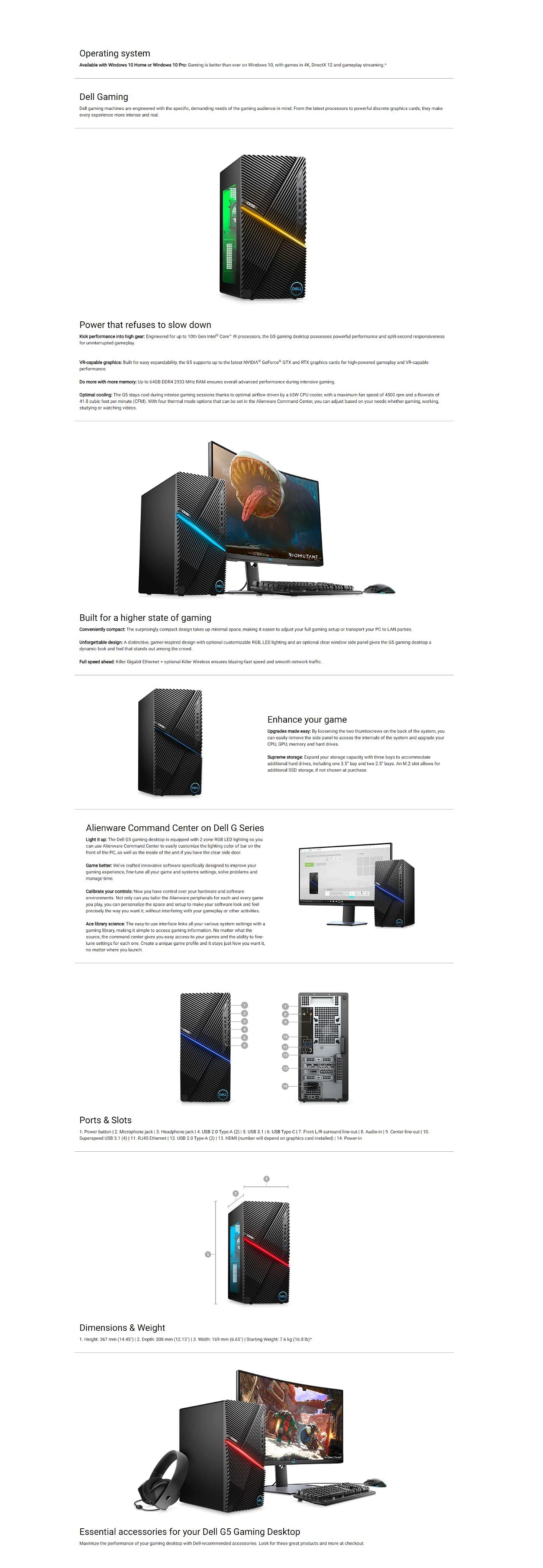 Dell G5 Gaming Desktop, i7-10700F, 16GB, 1TB SSD, RTX 3070